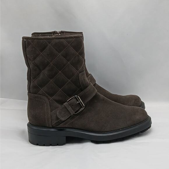 Aquatalia Suede Western Ankle Boots Women 7M Gray Quilted Gorpcore Hiking Grunge